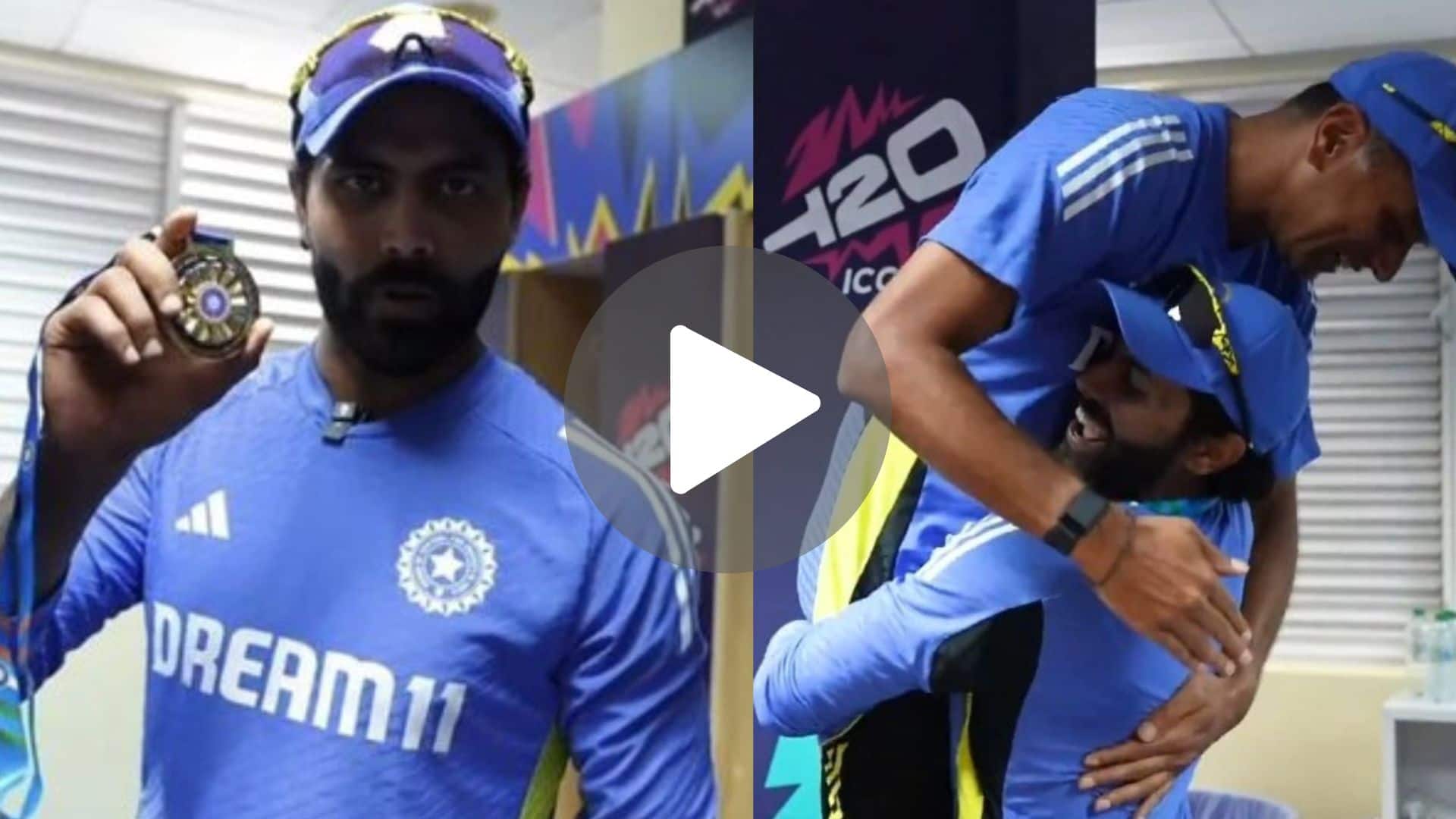 [Watch] Ravindra Jadeja Lifts Dravid As He Presents Him The Fielding Medal For IND Vs AFG Game